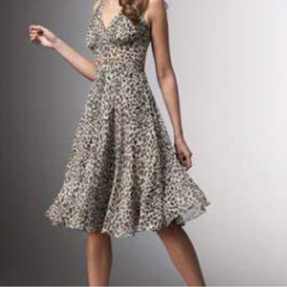 Bryan Bradley Neiman Marcus Silk Leopard Print Flouncy Midi Dress Small